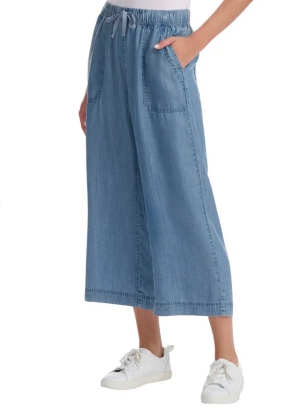 Splendid Women's Pull-On Wide Leg Crop Ankle Pant, Blue - Picture 2 of 4